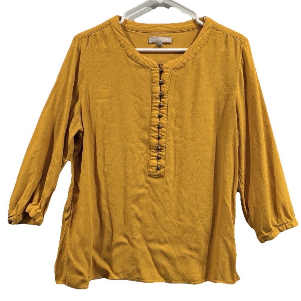 Banana Republic Boho Blouse Fall Workwear Mustard Button Front Size L